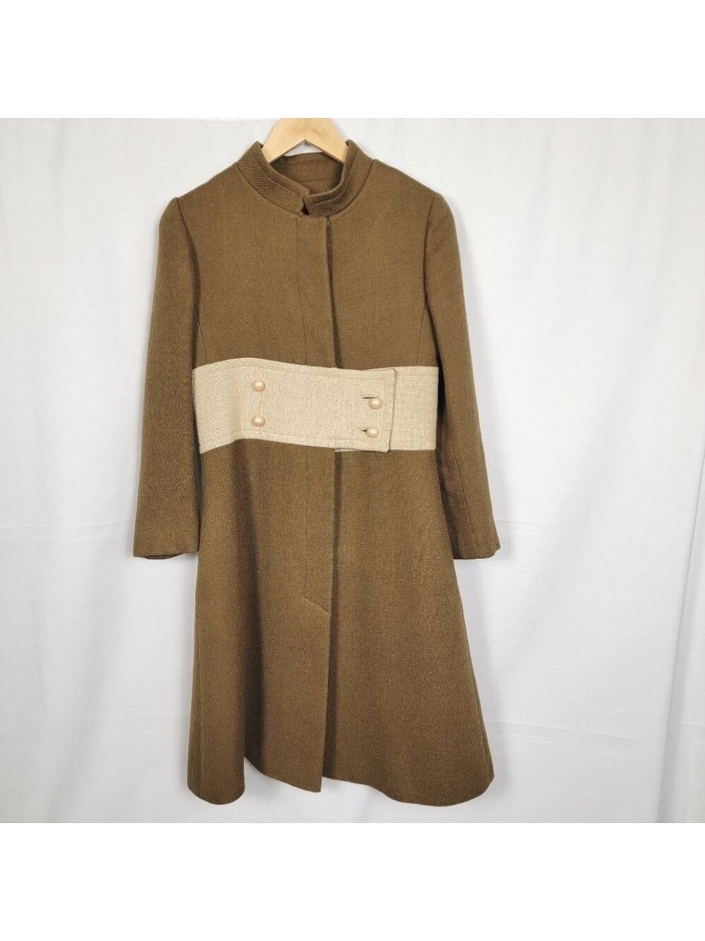 Vintage Wool Coat Brown & Cream Coat #1960
